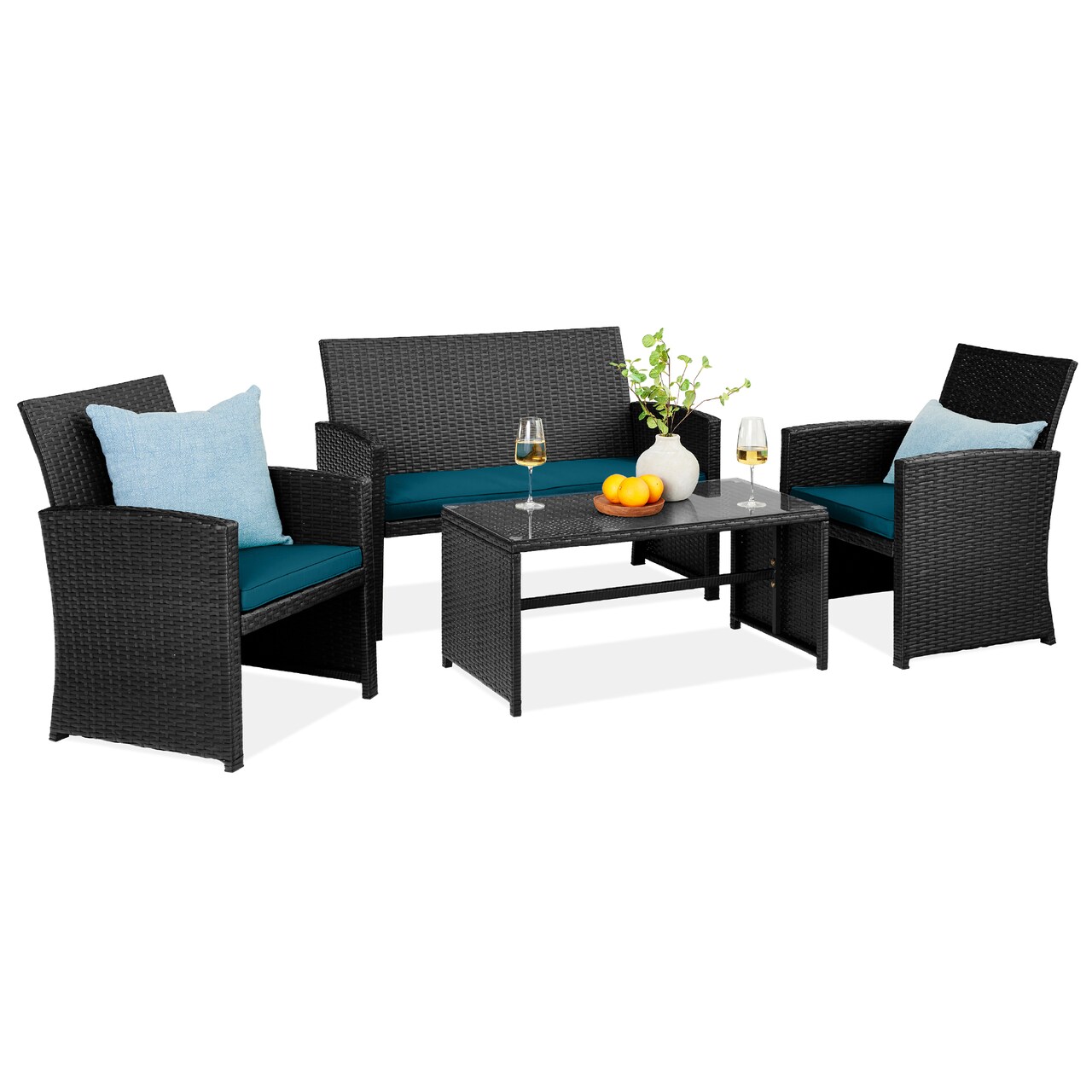 Best Choice Products 4-Piece Outdoor Wicker Patio Conversation Furniture Set w/ Table, Cushions
